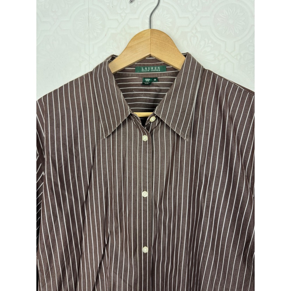 Lauren Ralph Lauren Crisp Cotton 3X Brown Pinstripe Cotton Button Down Shirt - Picture 2 of 6